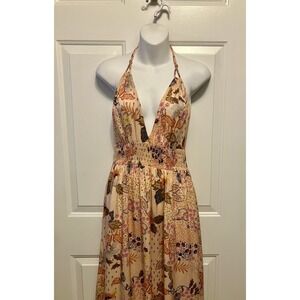 Anthropologie Z & L Bohemian Boho Peach Floral Maxi Dress Size‎ Medium
